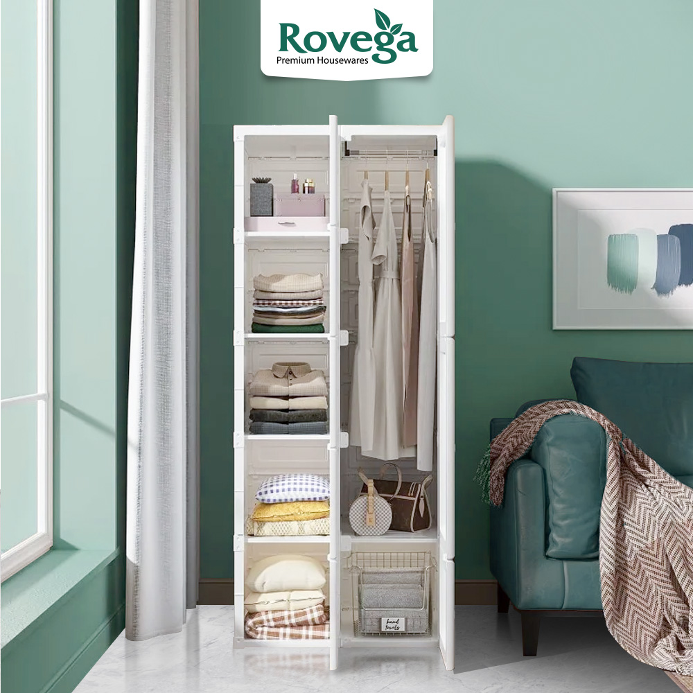 Rovega Wardrobe Lipat Lemari Pakaian Putih 10 Box 8 Pintu 1 Gantungan Pintu Magnet CPB-3025-image