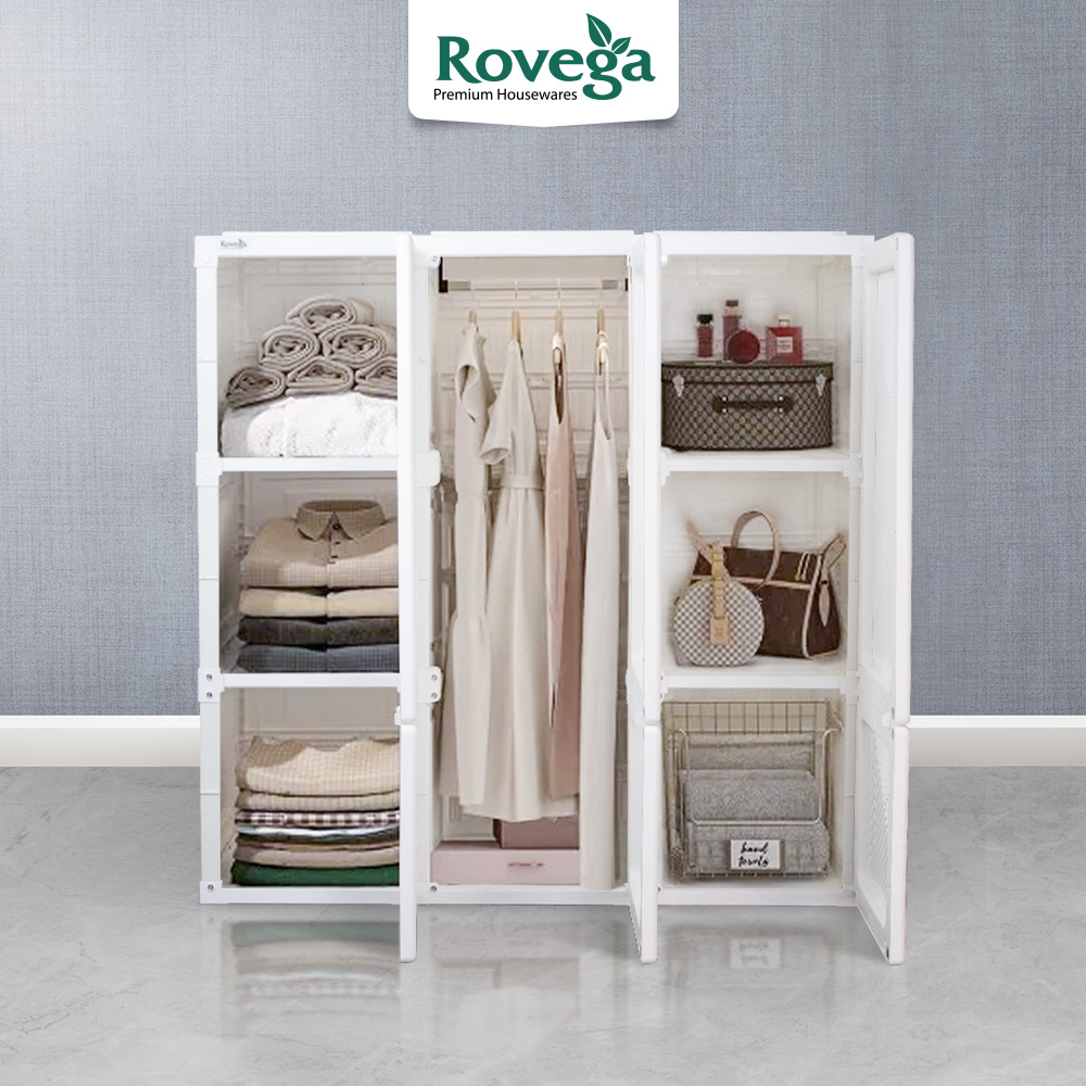 Rovega Wardrobe Lipat Lemari Pakaian Putih 9 Box 6 Pintu 1 Gantungan Pintu Magnet CPB-3033